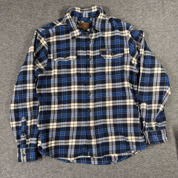 Orvis Thick Heavy Shacket Shirt Jacket Mens Medium M Blue Plaid Pockets - Picture 1 of 8